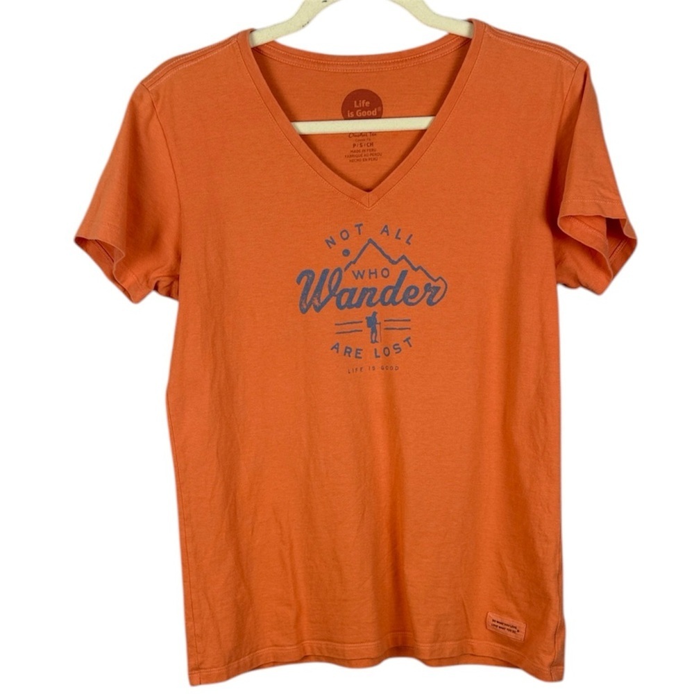 Life is Good Classic Fit Orange Cotton Short-Sleeve V-Neck Crusher Small Tee